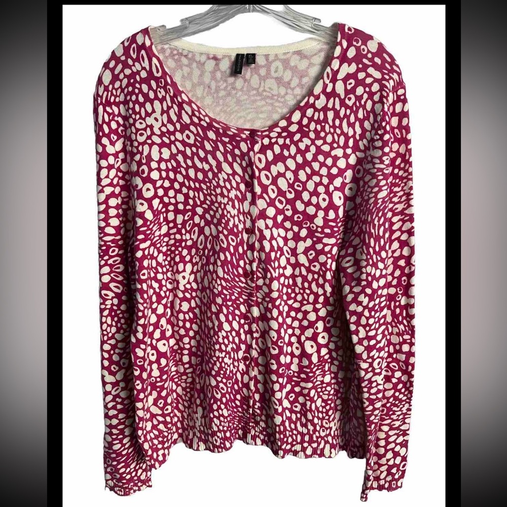 Madison Gray Women Pink & White Cardigan XL 100% Cotton WORN ONCE